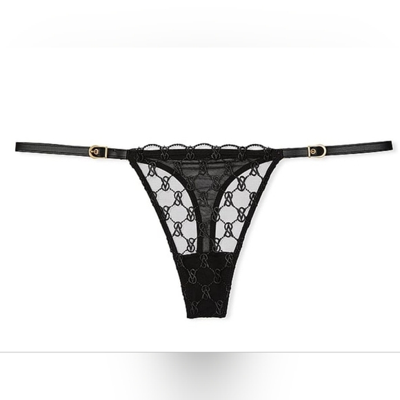 Victoria's Secret Very Sexy Black Faux Leather Monogram Thong XS 🆕 - Picture 1 of 8